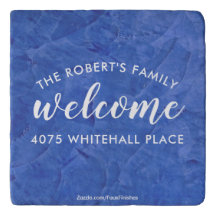 Modern Navy Blue Personalized Kitchen Trivet