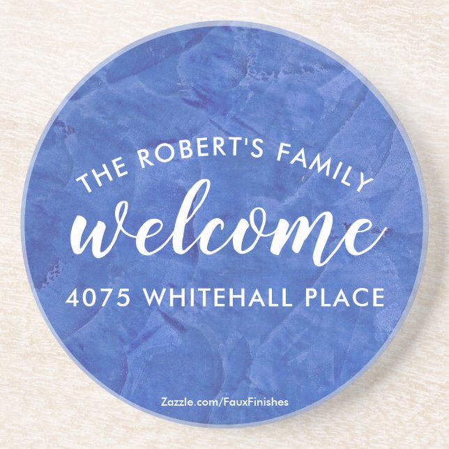 Modern Navy Blue Personalized Round Stone Coaster (Front)