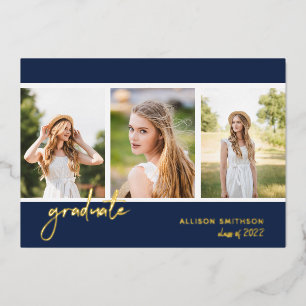 Modern Navy Blue Photo Collage Graduation