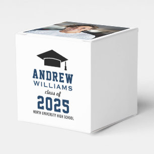 Modern Navy Blue Photo Graduation Party Favor Box
