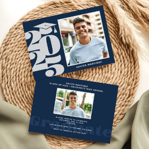 Modern Navy Blue Photo Graduation Party Invitation