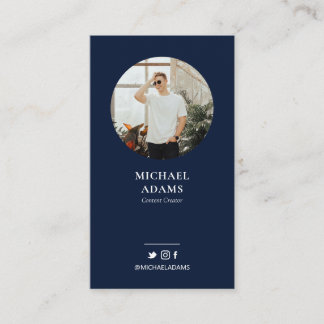 Modern Navy Blue Photo Social Media Business Cards