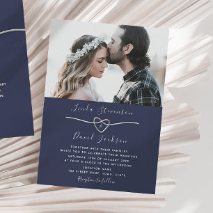 Modern Navy Blue Photo Wedding Invitation