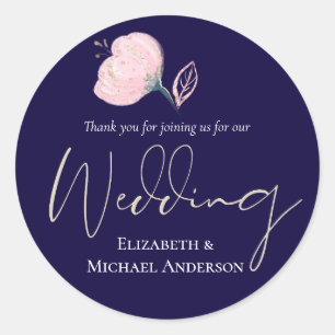 Modern Navy Blue Pink Rose Gold Wedding Budget Classic Round Sticker