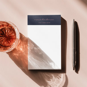 Modern Navy Blue Pink Script Calligraphy Monogram Post-it Notes