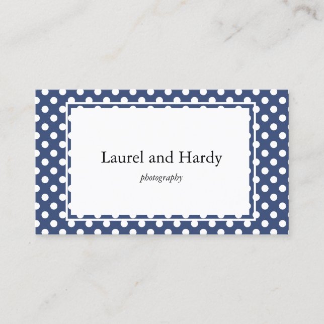 Modern Navy Blue Polka Dots Custom Business Card (Front)