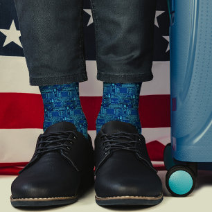 Modern Navy Blue Printed Circuit Board Cool Geeky Socks