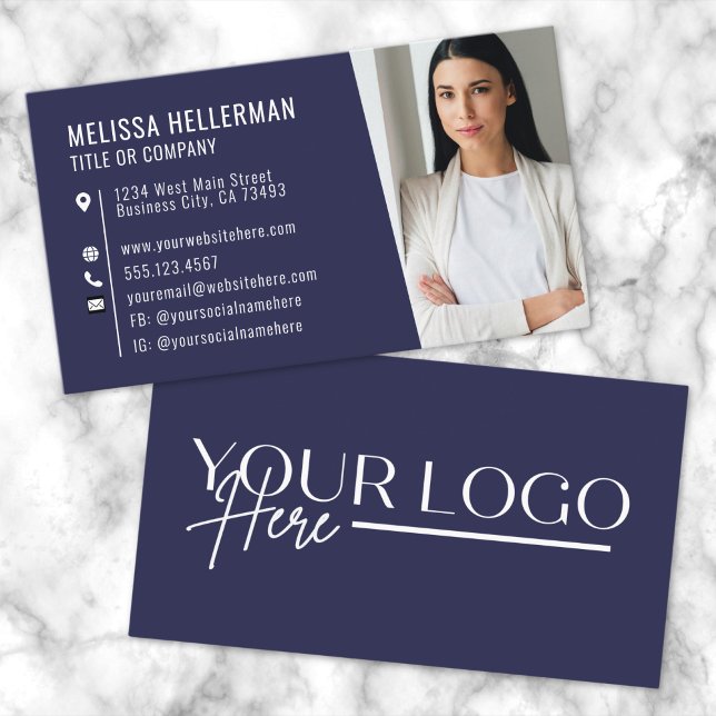 Modern Navy Blue Professional Photo Logo Business Card (Modern Navy Blue Professional Photo Logo Business Card)
