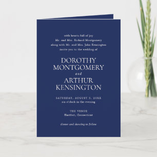 Modern Navy Blue QR Code Elegant Wedding Invitation