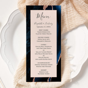 Modern Navy Blue Rose Gold Agate Blush Wedding Menu