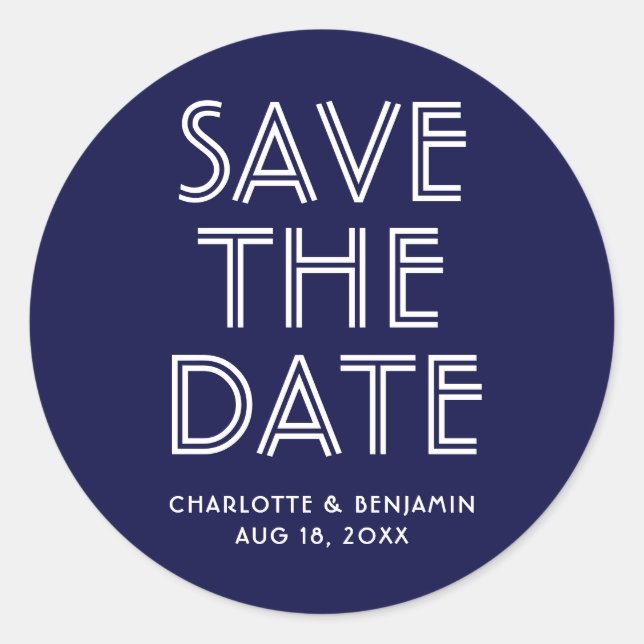 Modern Navy Blue Save The Date Sticker (Front)