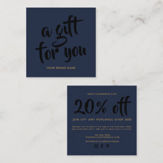 Modern navy blue script coupon discount card