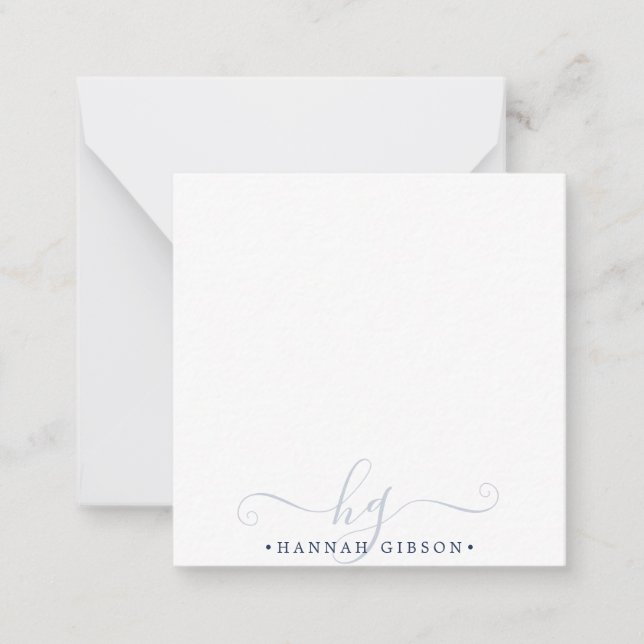 Modern Navy Blue Script Initials Monogram Minimal Card (Front)