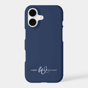 Modern Navy Blue Script Monogram