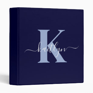 Modern Navy Blue Script Monogram Binder