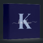 Modern Navy Blue Script Monogram Binder<br><div class="desc">This simple, elegant navy blue 2" capacity 3 ring binder with your first name in a trendy script font in white typed over your first initial in a modern cap font in light blue is perfect for keeping your recipes, photos, papers neat and tidy. It's stylish and trendy and yet...</div>