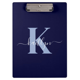 Modern Navy Blue Script Monogram Clipboard