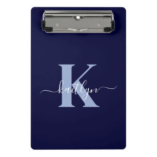 Modern Navy Blue Script Monogram Mini Clipboard