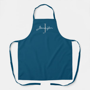 Modern Navy Blue Script Monogram Personalized Apron