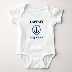 Modern Navy Blue Sea Anchor & Baby Name/Rank Bodysuit