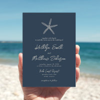 Modern Navy Blue Shell Beach Destination Wedding