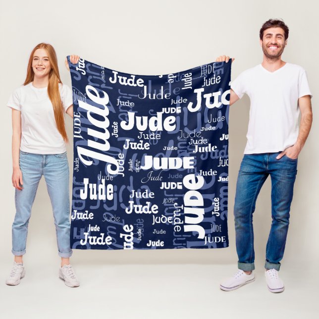 Modern Navy Blue Short Name Repeating Pattern  Fleece Blanket (In Situ)