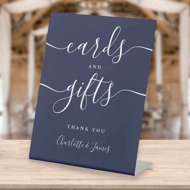 Modern Navy Blue Signature Script Cards And Gifts Pedestal Sign (Creator Uploaded)