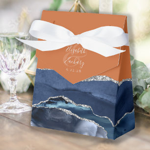Modern Navy Blue Silver Agate Burnt Orange Favor Box
