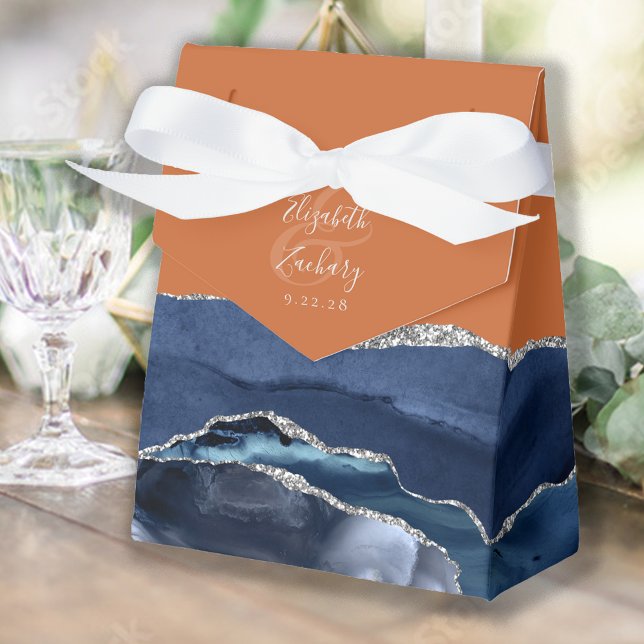 Modern Navy Blue Silver Agate Burnt Orange Favor Box (Creator Uploaded)