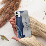 Modern Navy Blue Silver Agate Metallic Case-Mate iPhone Case<br><div class="desc">This trendy design features a navy blue watercolor agate design trimmed with silver faux glitter,  on a silver faux brushed metal foil background. Personalize it with your name or monogram in navy blue handwriting-style script.</div>