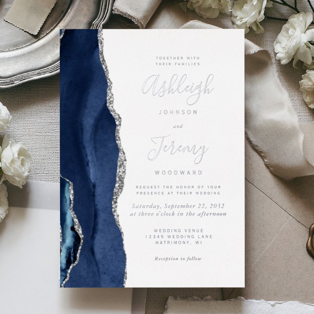 Modern Navy Blue Silver Agate Wedding (Creator Uploaded)