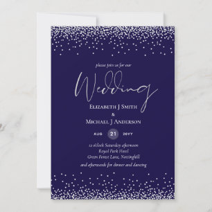 Modern Navy Blue Silver Confetti Wedding