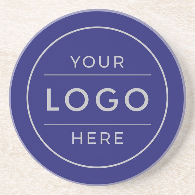 Modern Navy Blue Silver Custom Business Logo Coaster (Front)