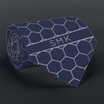 Modern Navy Blue Silver Foil Geometric Monogram Tie<br><div class="desc">Modern Navy Silver Foil Geometric Monogram Necktie in a stylish pattern of silvery grey hexagons on an elegant navy blue background. Easy to customize with text, fonts, and colours. Created by Zazzle pro designer BK Thompson © exclusively for Cedar and String; please contact us at cedarandstring@gmail.com if you need assistance,...</div>