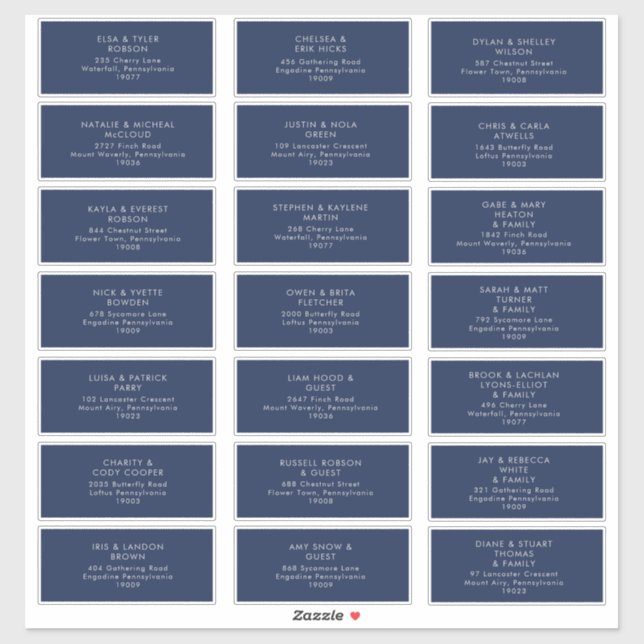 Modern Navy Blue | Silver Wedding Guest Address (Sheet)