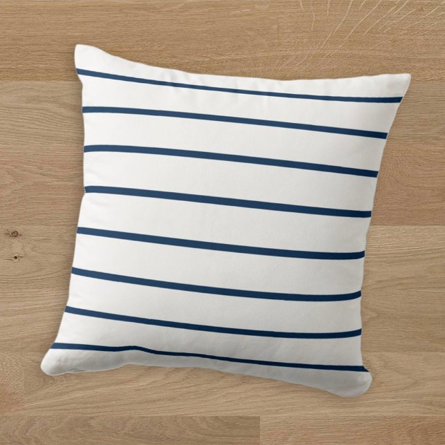 Modern Navy Blue Simple Stripe Pattern Throw Pillow (Creator Uploaded)