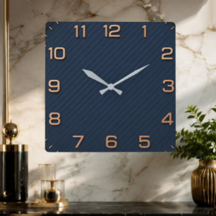  Modern Navy Blue Square Minimalist Rose Gold  Wall Clock
