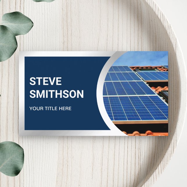 Modern Navy Blue Steel Rooftop Solar Panels Business Card (Creator Uploaded)