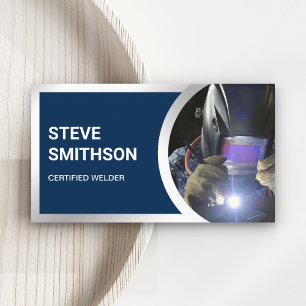Modern Navy Blue Steel Welding Fabricator Welder Business Card