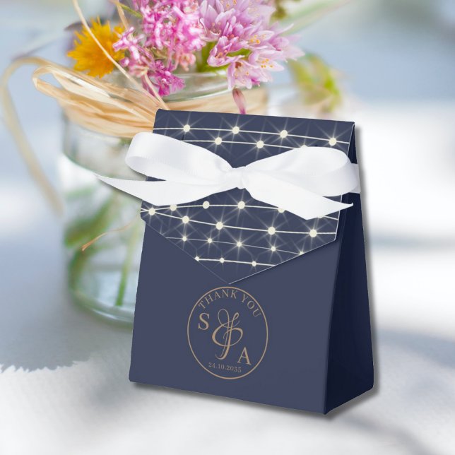 Modern Navy Blue String Lights Wedding Favor Box (Creator Uploaded)