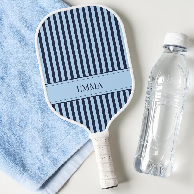 Modern Navy Blue Striped Cute Preppy Simple Name Pickleball Paddle (Modern Navy Blue Striped Cute Preppy Simple Name Pickleball Paddle)