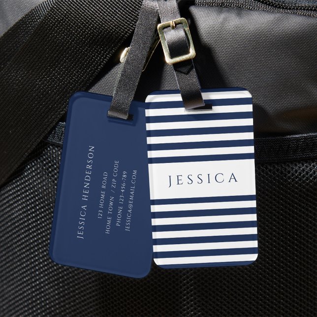 Modern Navy Blue Striped Pattern Luggage Tag (Modern Navy Blue Striped Pattern Luggage Tag)