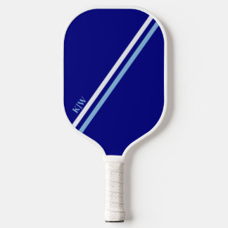 Modern Navy Blue Stripes and Initials Pickleball Paddle