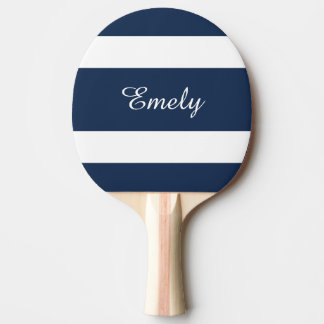 Modern Navy Blue Stripes Name Ping Pong Paddle