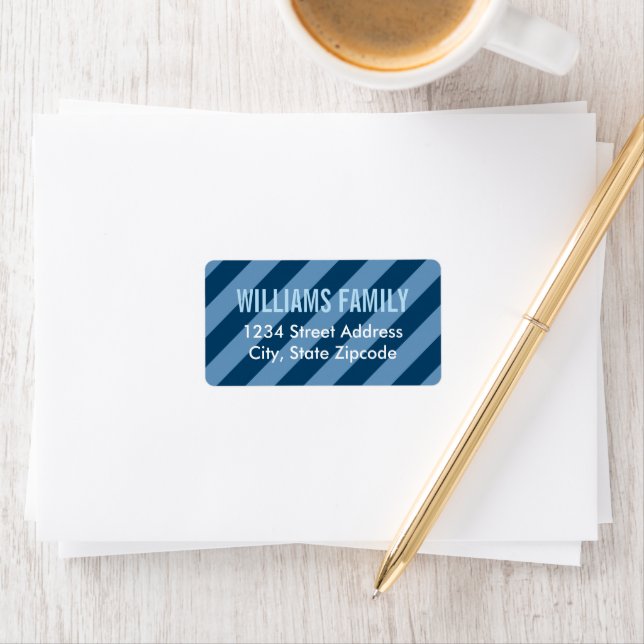 Modern Navy Blue Stripes Pattern Return Address Label (Insitu)