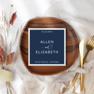 Modern Navy Blue Stylish Personalized Wedding Napkin