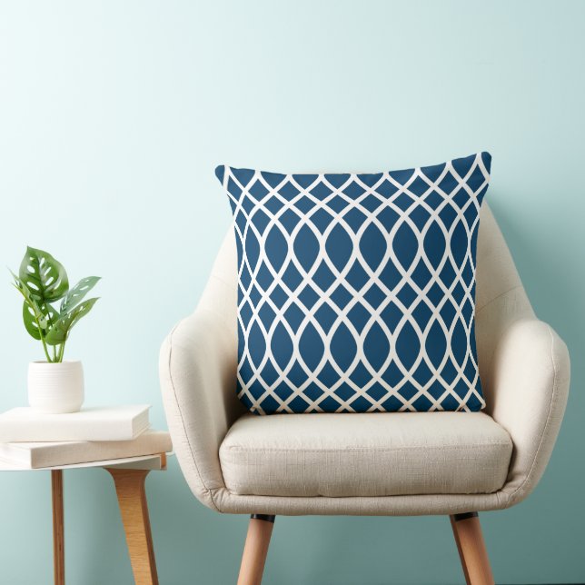Modern Navy Blue Trellis Framework Pattern Throw Pillow (Chair)