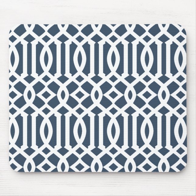 Modern Navy Blue Trellis Pattern Mouse Pad (Front)