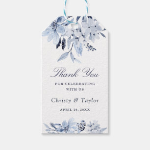 Modern Navy Blue Watercolor Floral Wedding Gift Tags