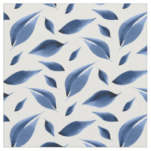 Modern Navy Blue Watercolor Leaves Pattern Fabric